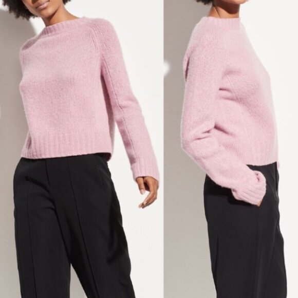 VINCE Cropped 100% Cashmere Mock Neck Sweater Pink Size Medium - Picture 1 of 6